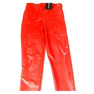 Red faux patent leather leggings NWT